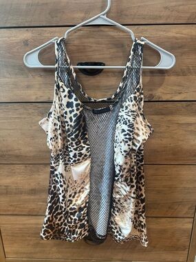 Leopard Print Mesh-Front Women’s Tank Top
